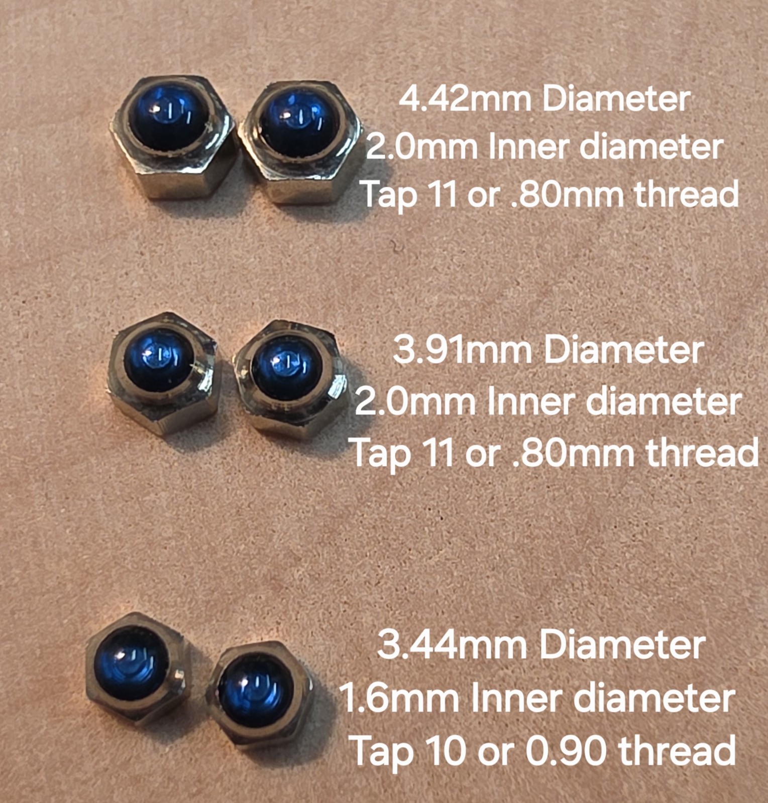 Lot Of 6 NOS Blue Cabochon Silver-Tone Wristwatch Crowns-3 Sizes, 3.44mm-4.42mm