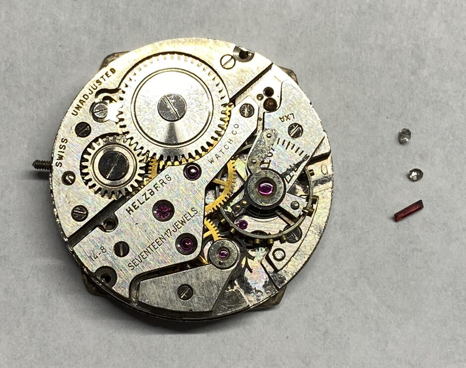 Vintage Helzberg Watch Movement Repairs Parts Watchmaker 17 Jewels Swiss 14-8