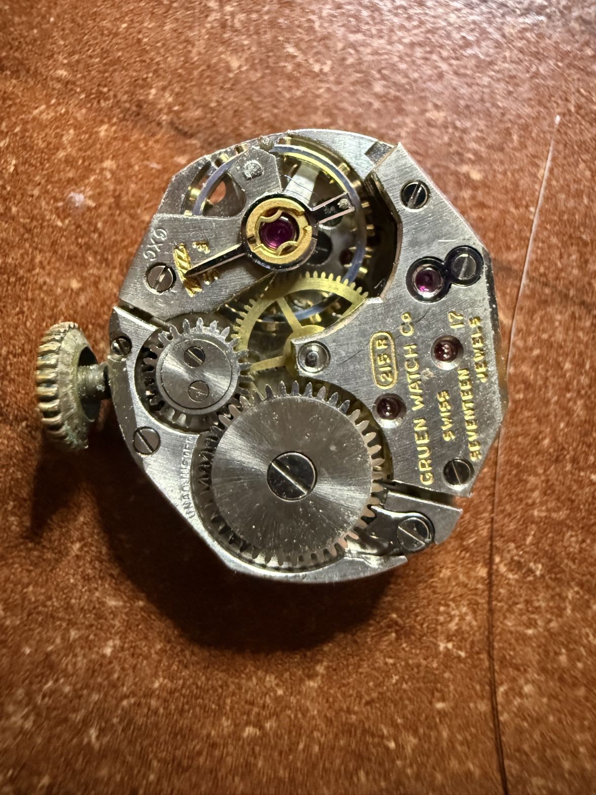 Gruen Veri-Thin 215R 17 Jewel Movement w Dial Crown Not Running Parts Repair
