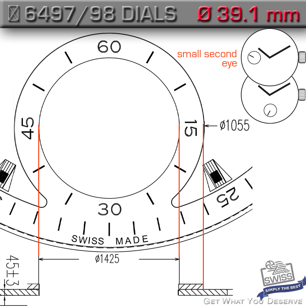 DIAL SKELETON, HUNTER Ø 39.1 MM, FOR MOVEMENT ETA UNITAS 6497+98, BLACK, Ref 10