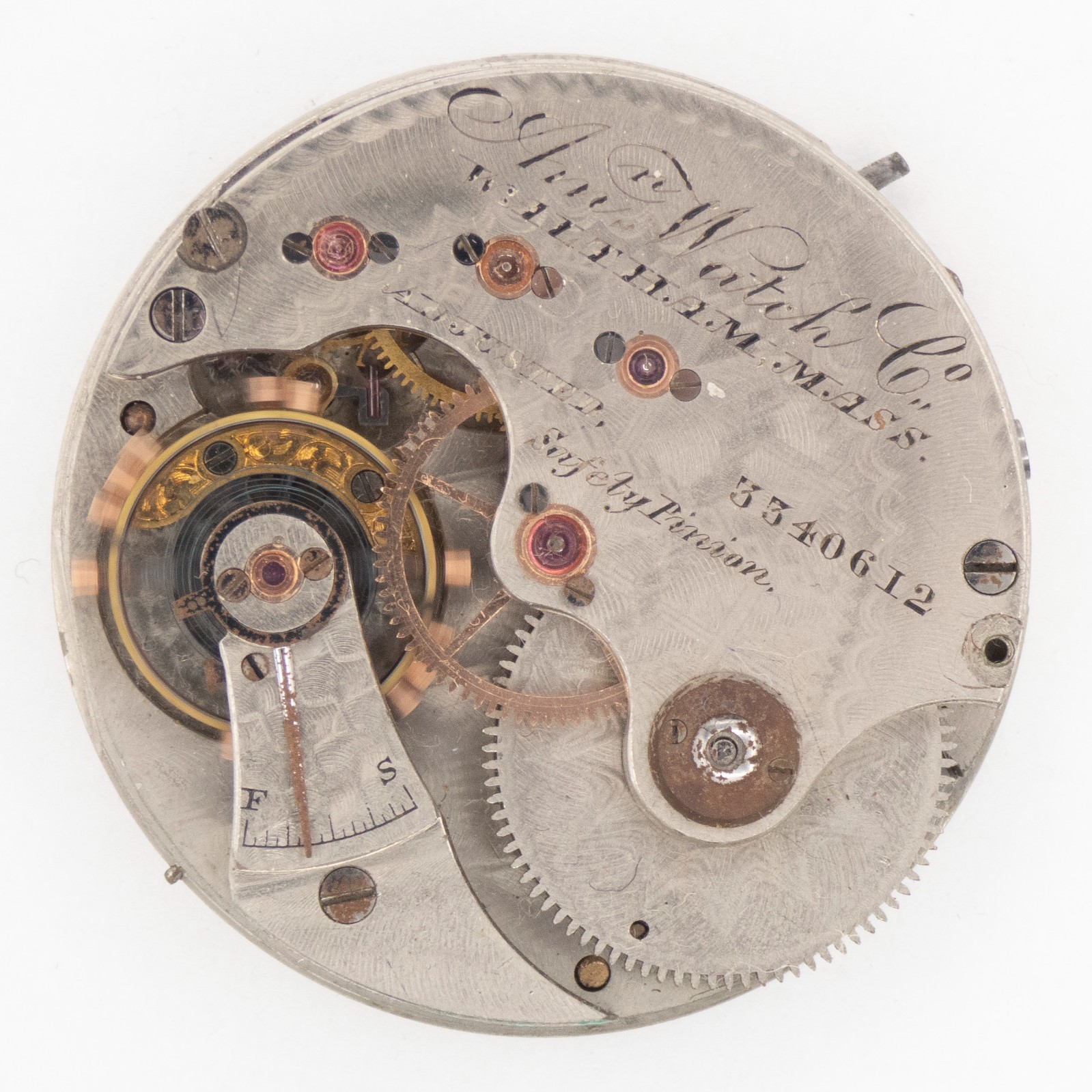 Scarce Waltham Amn. Watch Co. 6-Size Antique Pocket Watch Movement, Keeps Time