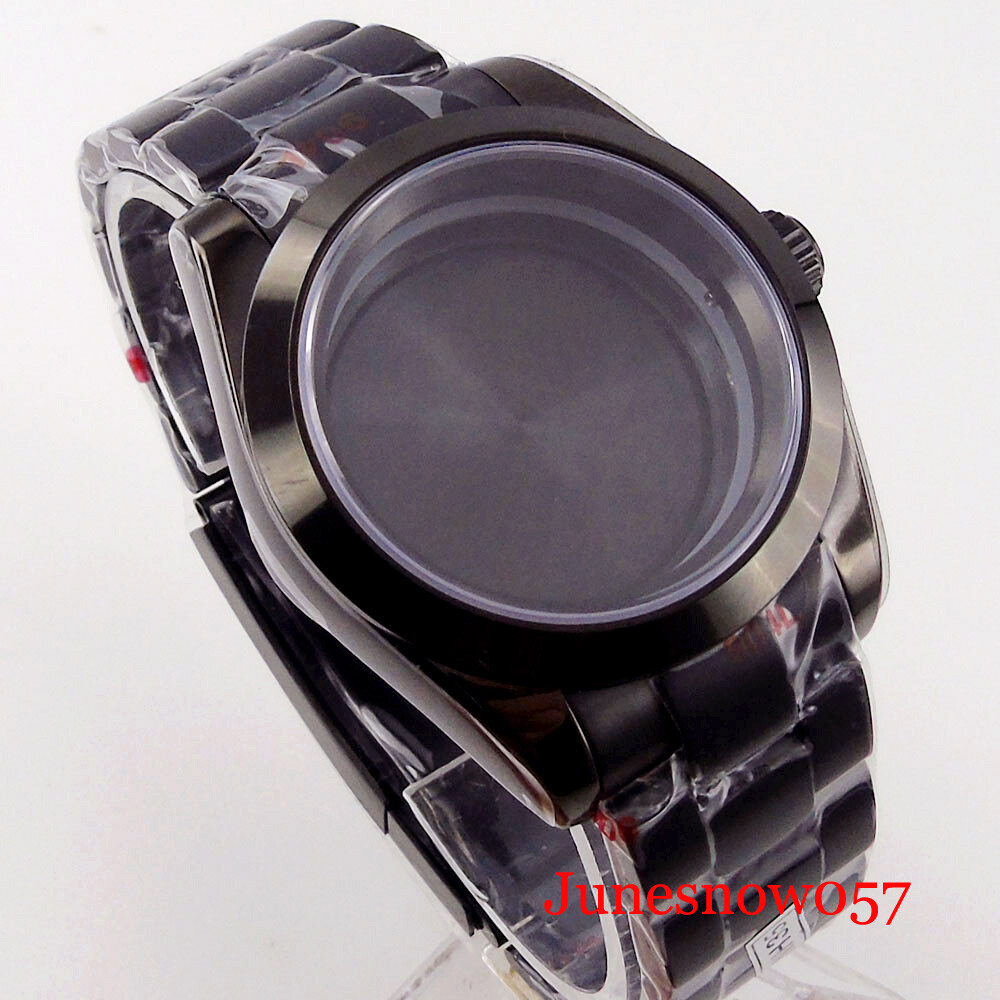 fit NH35A NH36A MIYOTA 8215 Black PVD Polished 39mm Watch Case Glide Lock