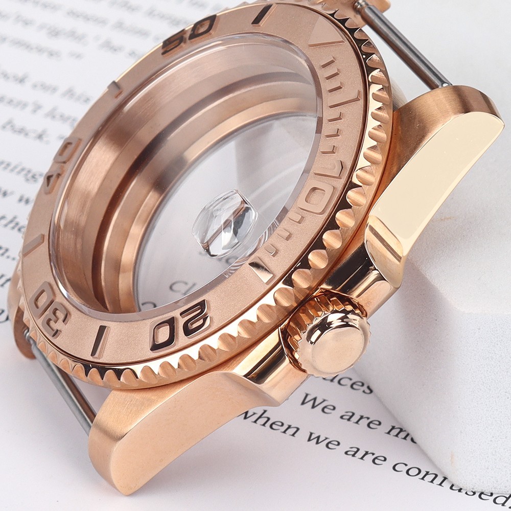 Sapphire 40mm Watch Case Rose Gold Yacht Bezel For Seiko NH35 ETA 2824 Movement