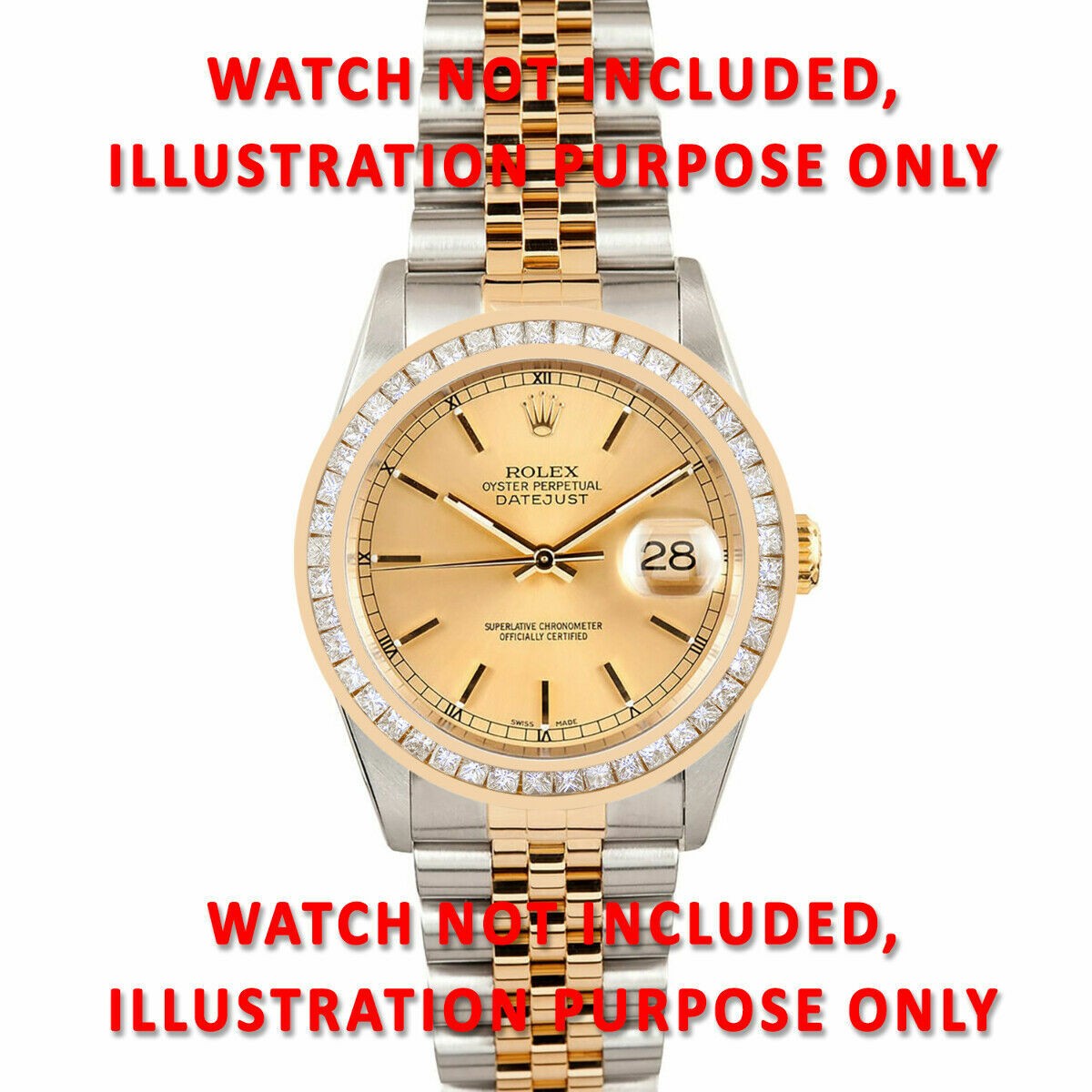 LADIES 2CT PRINCESS CUT NATURAL DIAMOND BEZEL 14KY FOR ROLEX DATJEUST PRES WATCH