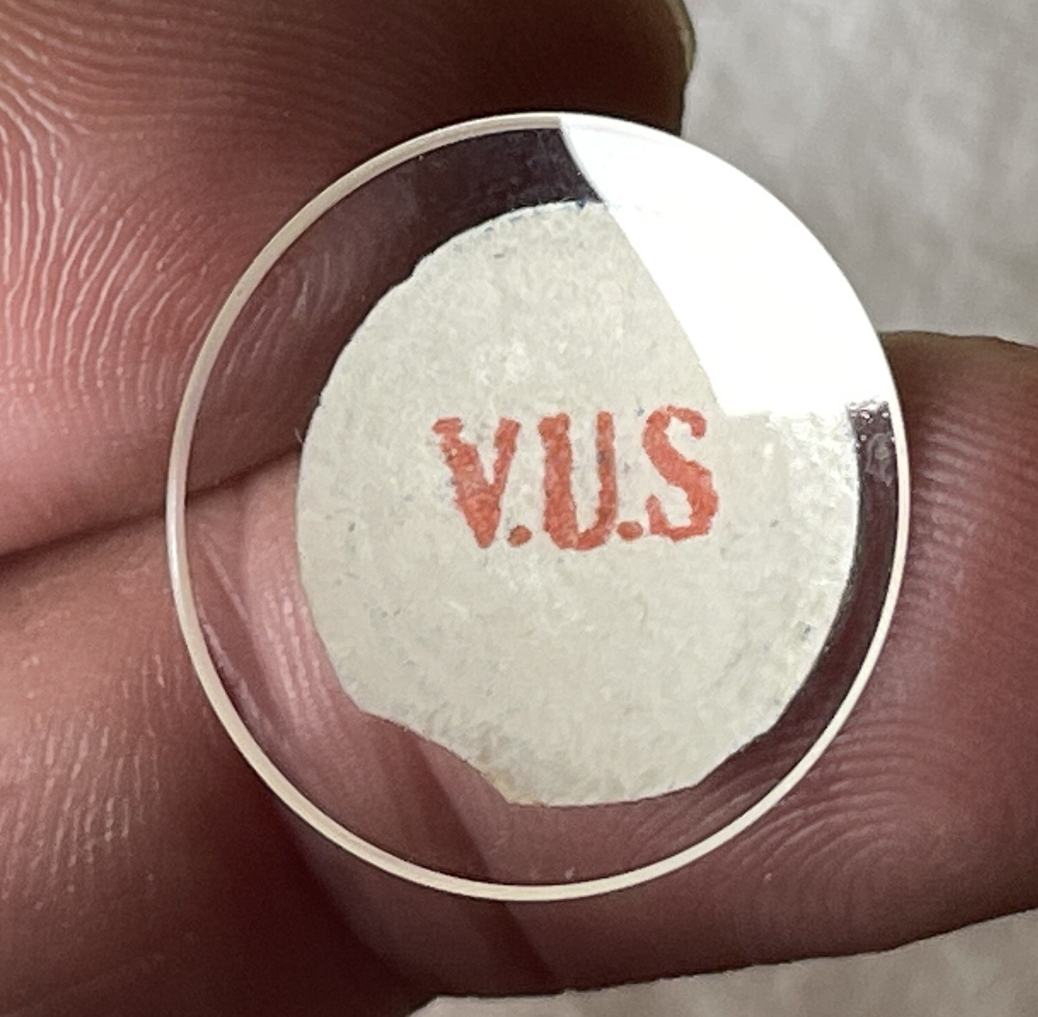 Antique VUS Switzerland Mineral Open Face Glass Watch Dial Crystal 221, 22mm