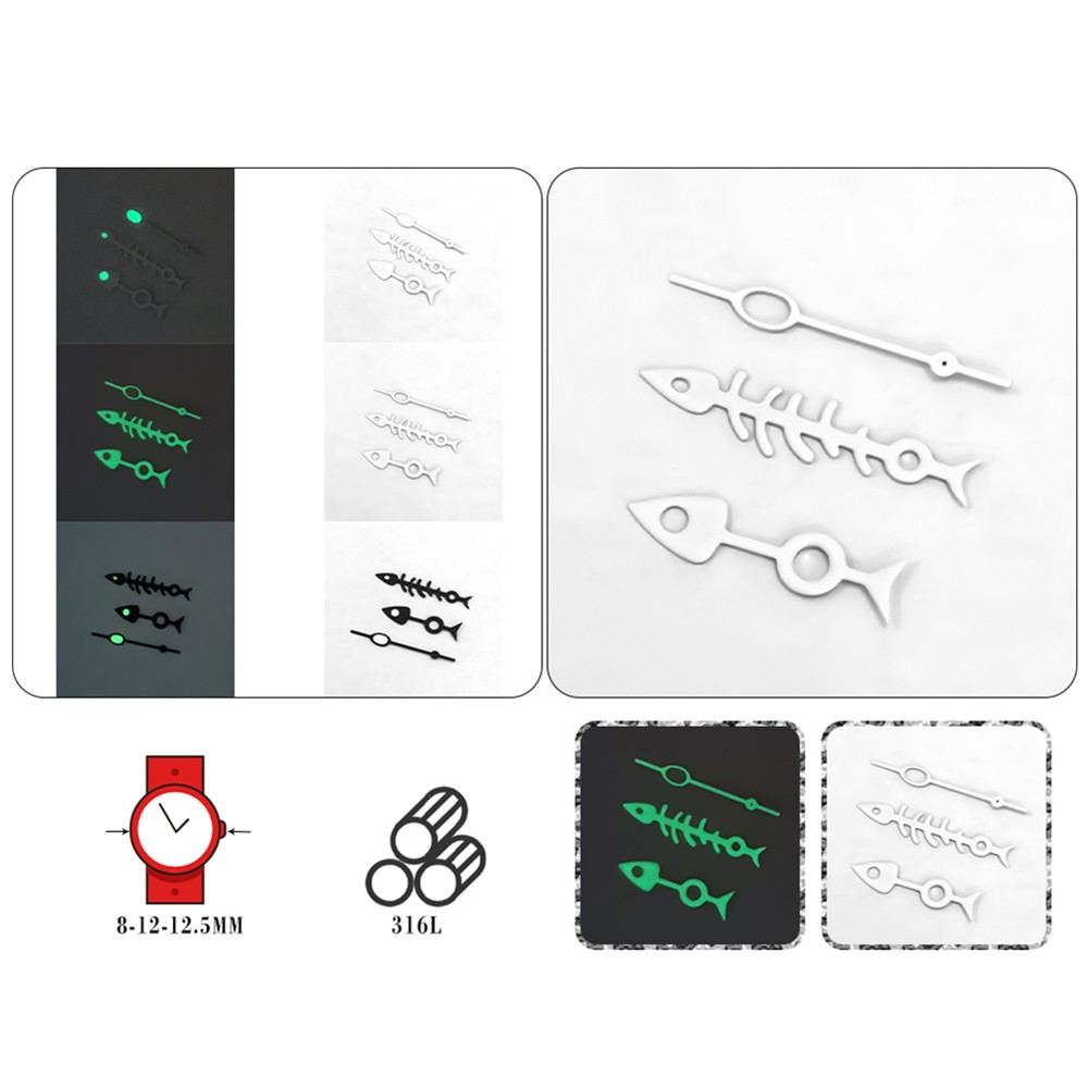 Fashion Green Luminous Fish Bone Watch Hand Pointer Needles for NH35/NH36/4R/7S