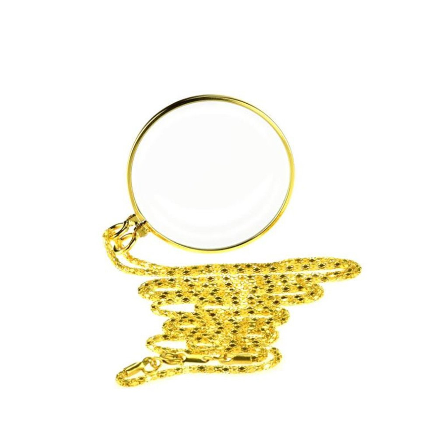 5X Magnifying Glass Pendant 1.6″ Glass Lens Dia. and 35″ Alloy Necklace (Gold…