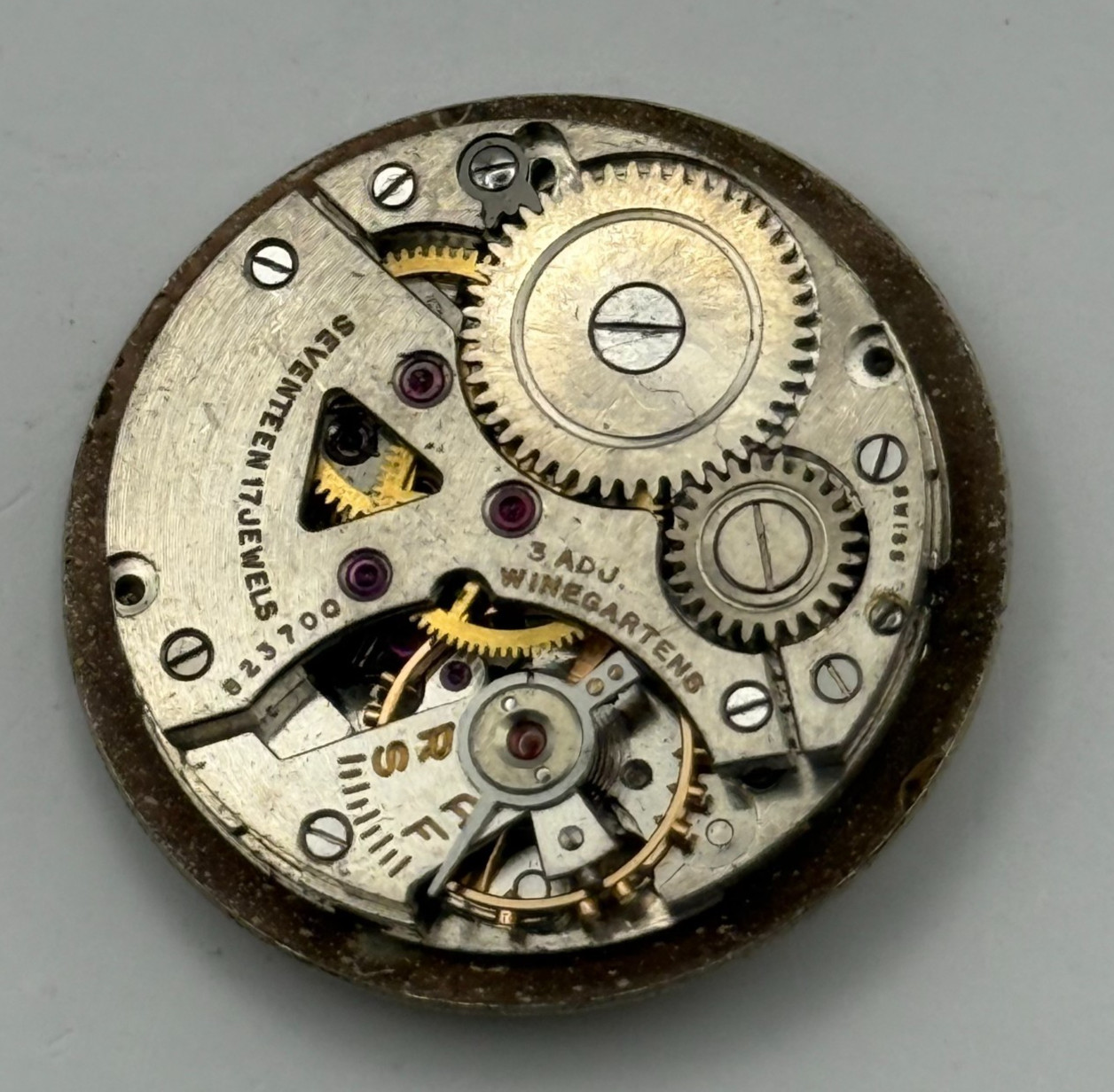 Winegartens London Watch Movement Running 17 Jewels Manual Wind Parts 23.5mm