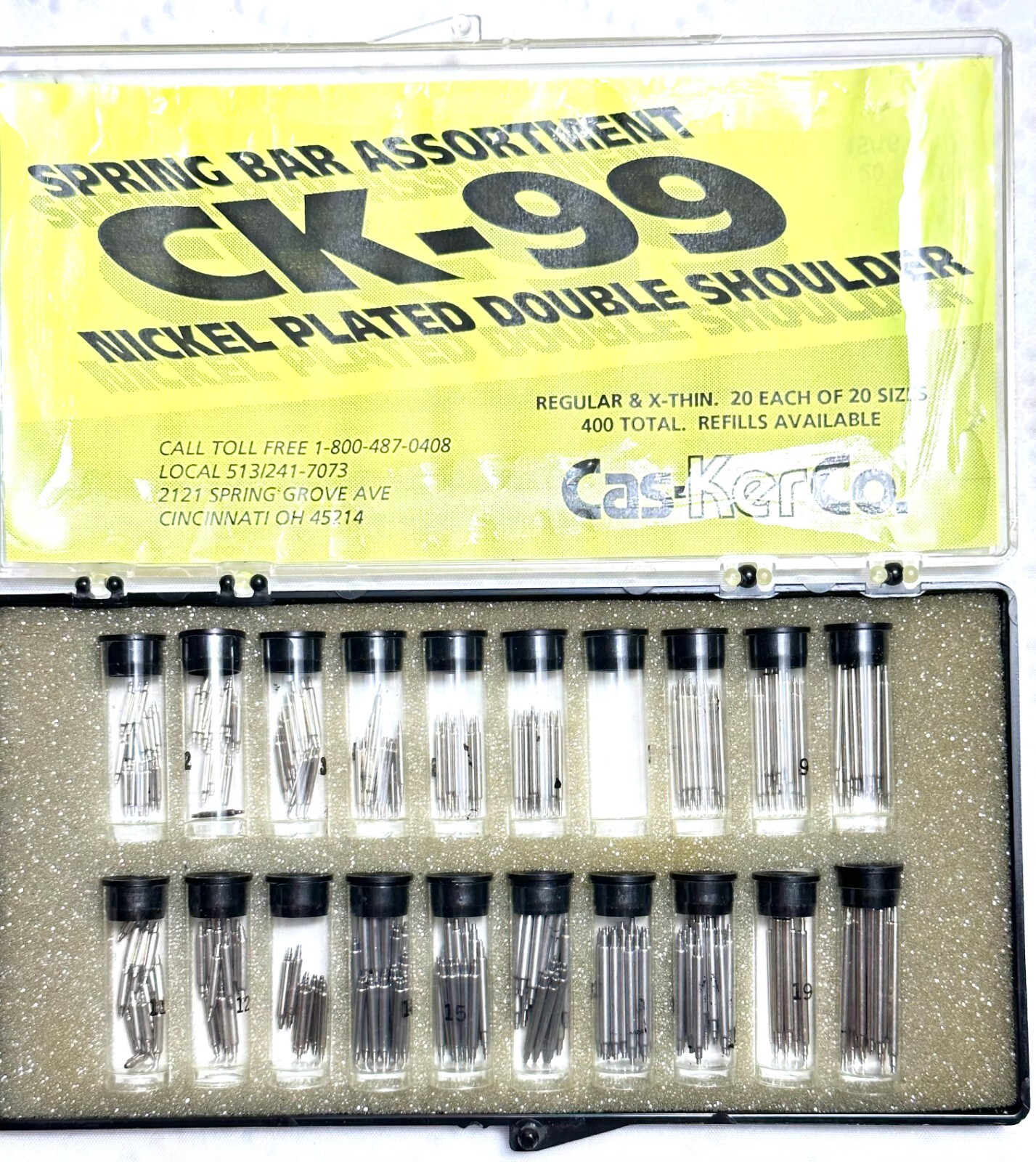 CasKer Co Ck-99 Nickel plated Double Shoulder Spring Bar Assortment VIAL 7 EMPTY