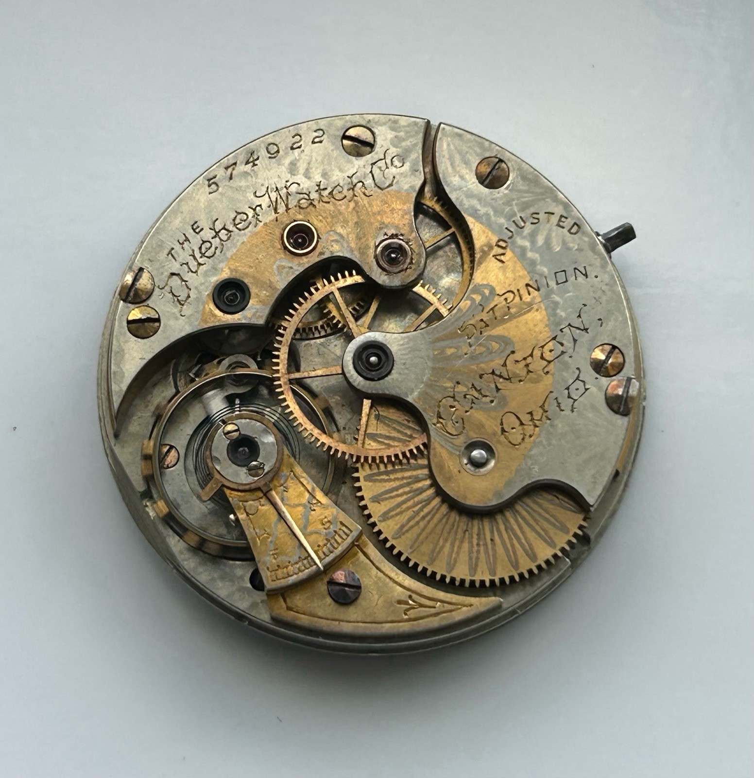 Antique Hampden Pocket Watch Movement – Grade 220 – 17 Jewels – Very Nice Dial