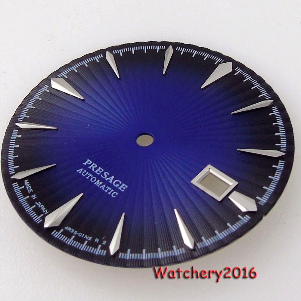 35mm Watch Dial Blue Black White Date Window Fit NH35 NH36 7S26 Automatic Parts