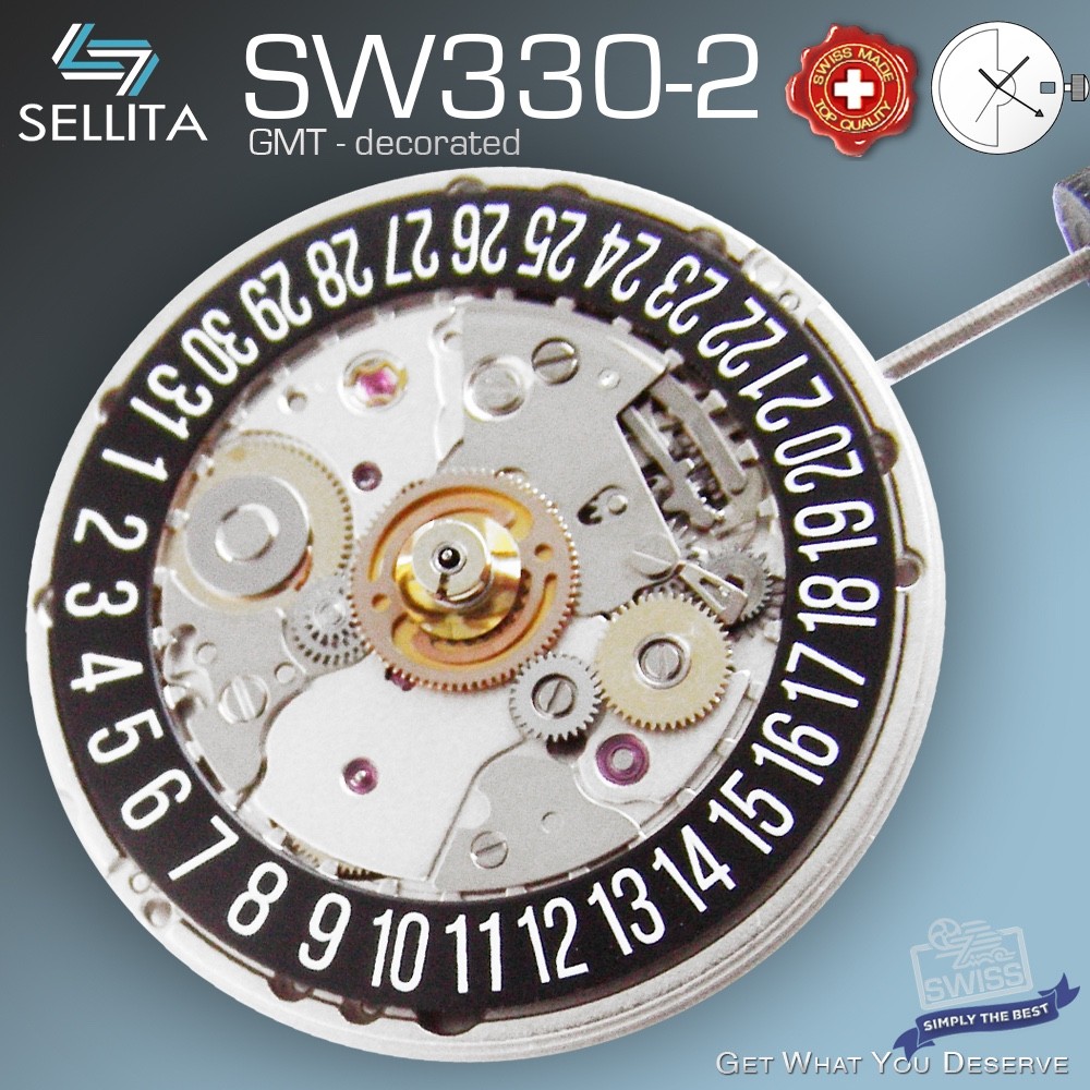 MOVEMENT AUTOMATIC SELLITA, SW330-2 GMT ELABORE, CDG-ROTOR, BL. DATE, SWISS MADE