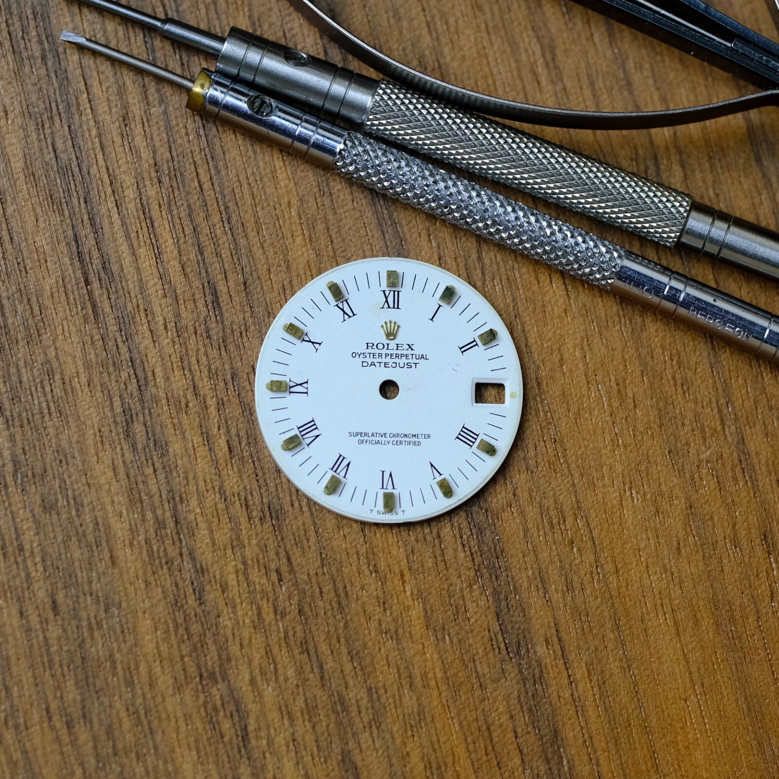 AUTHENTIC ROLEX OEM 31MM DATEJUST WHITE ROMAN DIAL W/ GOLD INDEX 68273 MID-SIZE