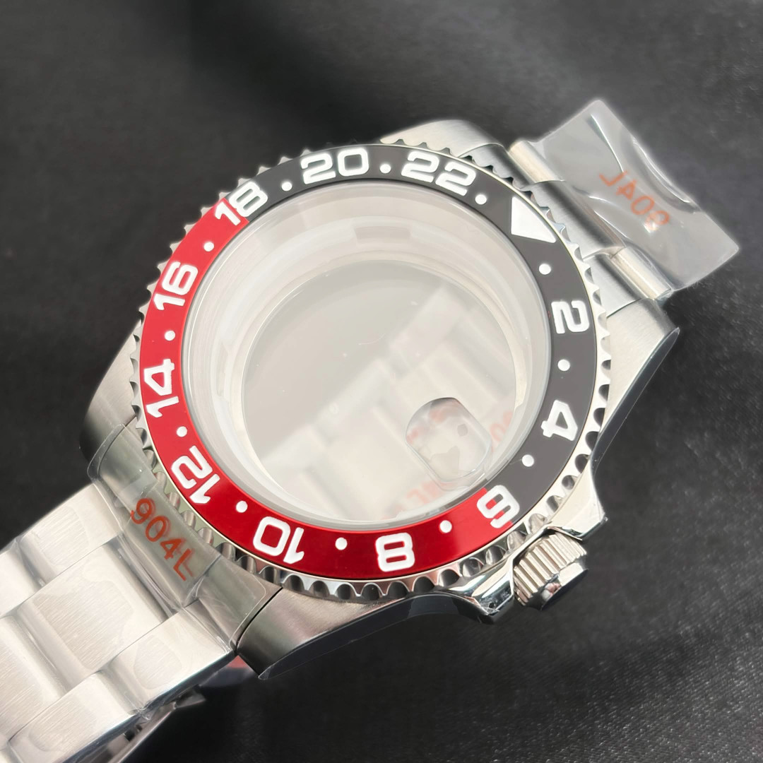 40mm Sapphire Crystal Silver Mod 24H Watch Case Red Black Fit ETA2824 2836