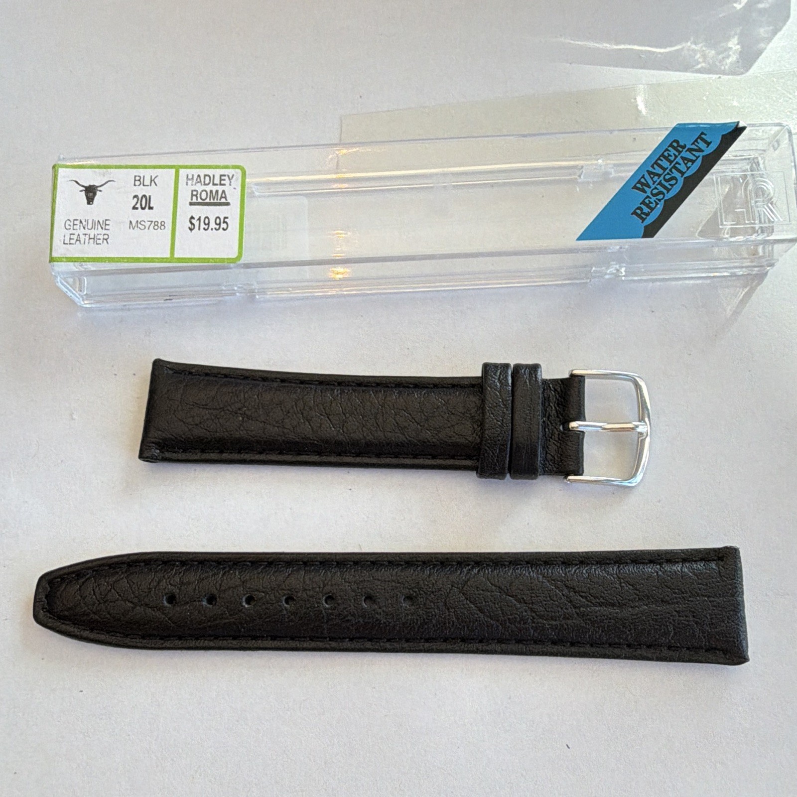 Hadley-Roma MS788 Black Leather Watch Band 20L Water Resistant Universal
