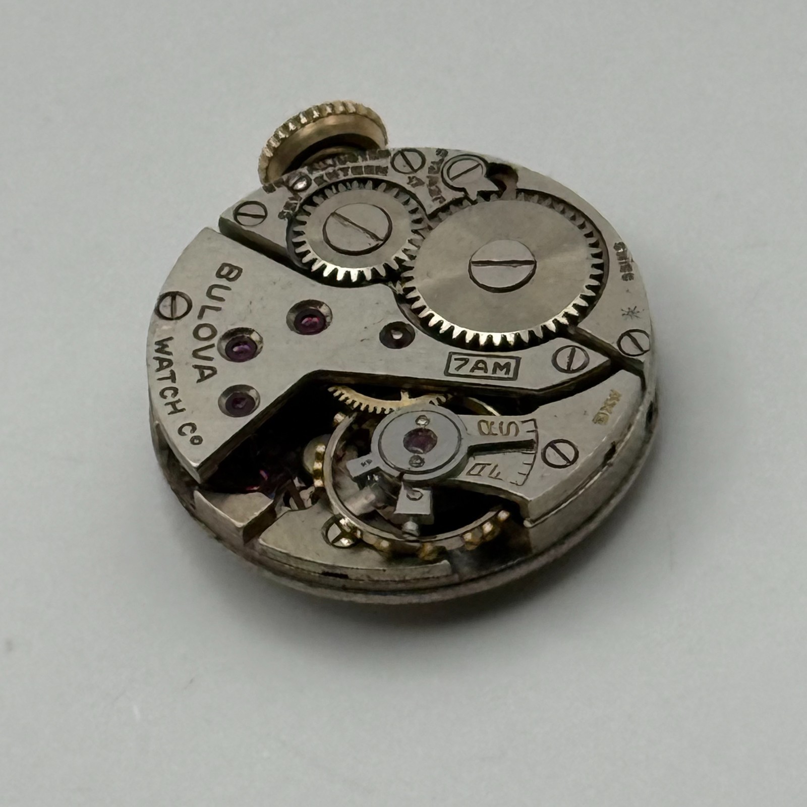 Bulova 7AM Watch Movement Running Swiss 17Jewels Manual Wind Parts Repair 17.1mm