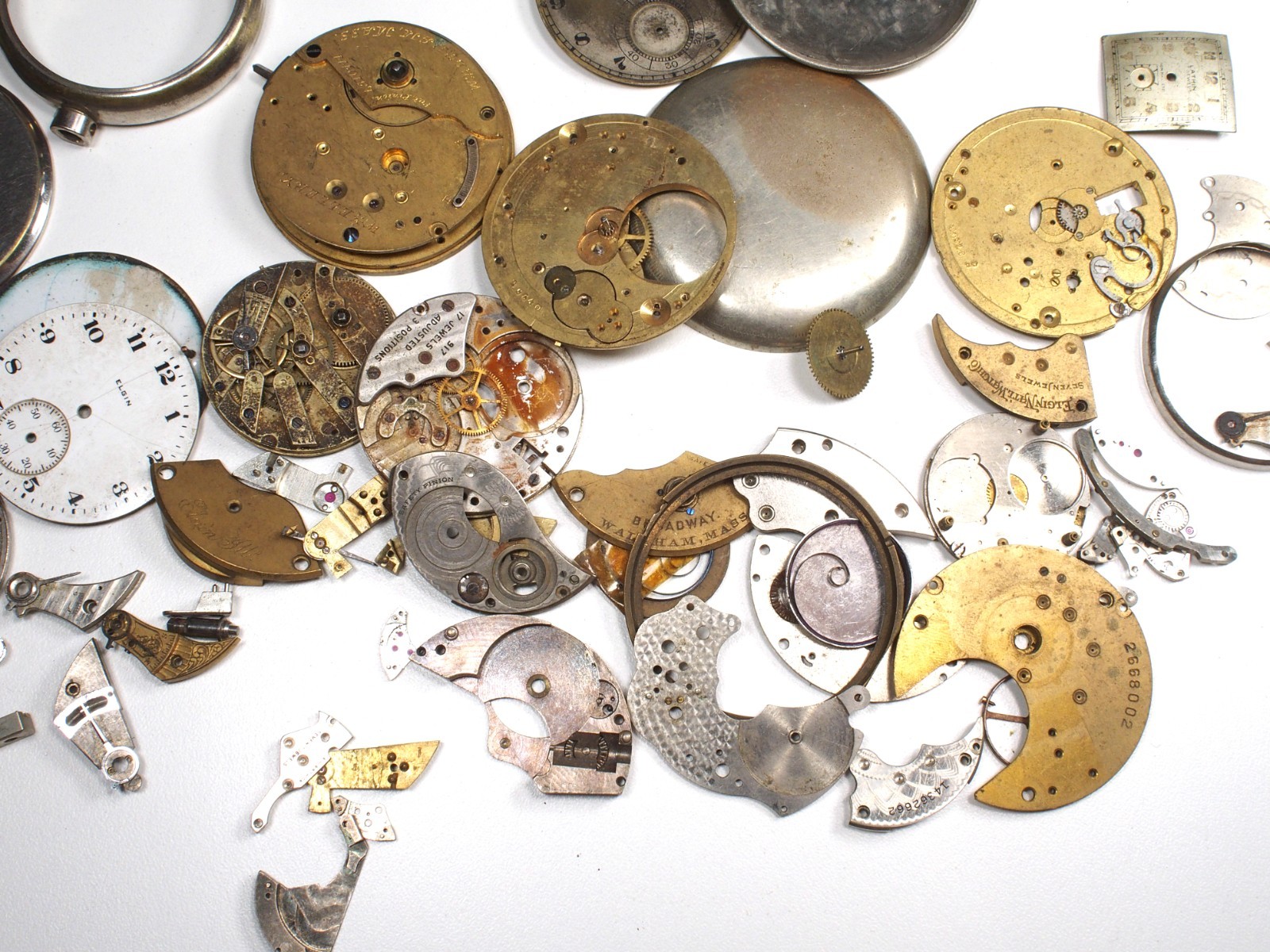 Large Lot of Old Pocket Watch Parts & Pieces Elgin Zonex Westclox Cortland Swiss