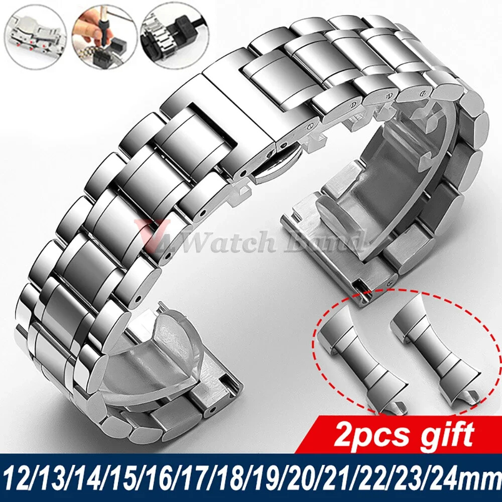 Hot New Curved End Strap Solid Stainless Steel Watch Bands for Butterfly Clasp