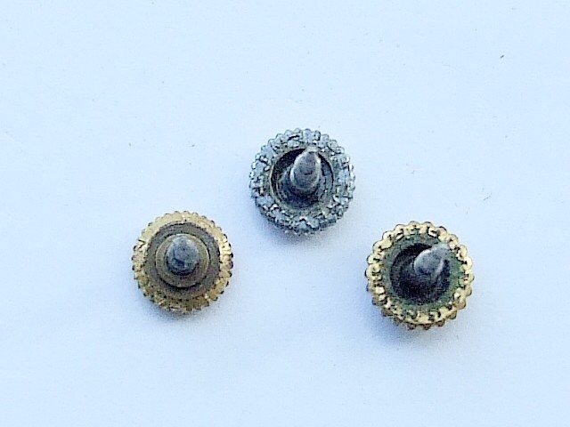 Three vintage Rolex Brevet + watch crowns and stems. Parts