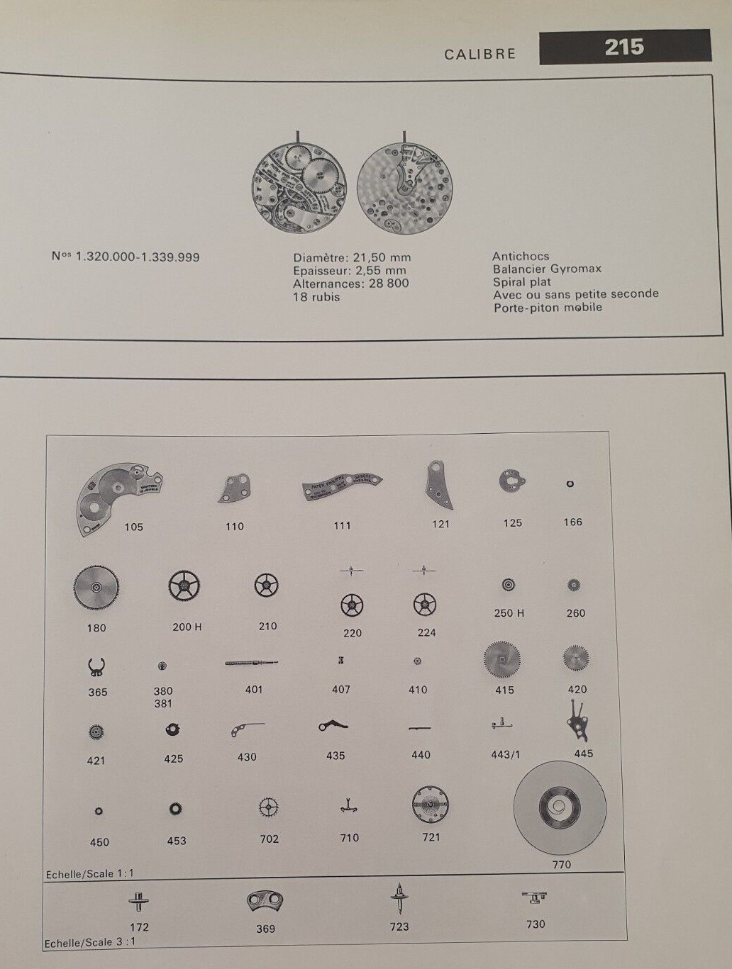 Patek Philippe Cal 215 Watch Movement Parts