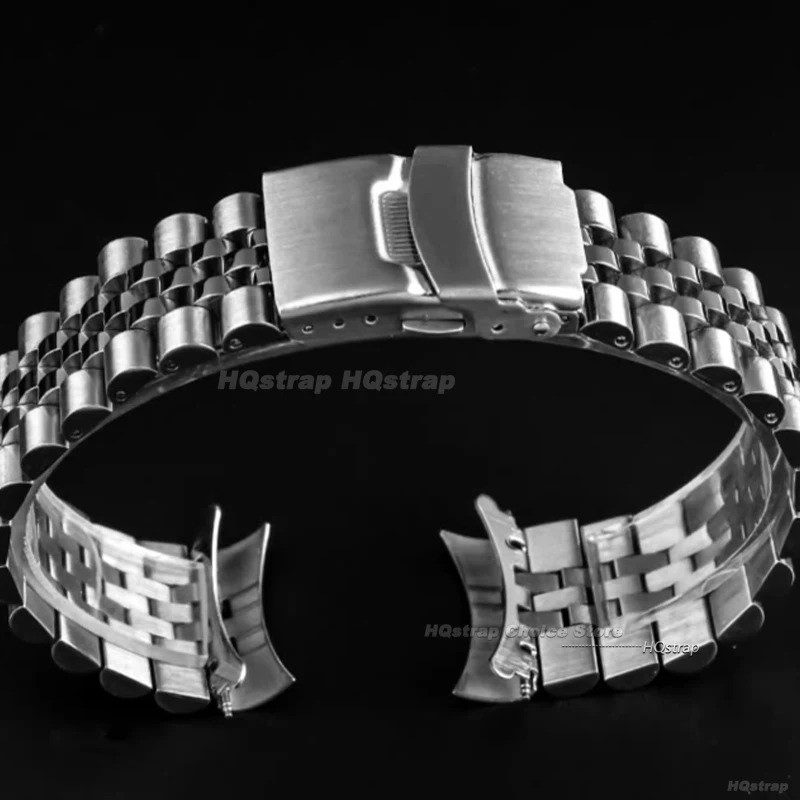 Strap for Seiko 18/20/22mm, Jubilee Style, Curved Stainless Steel End