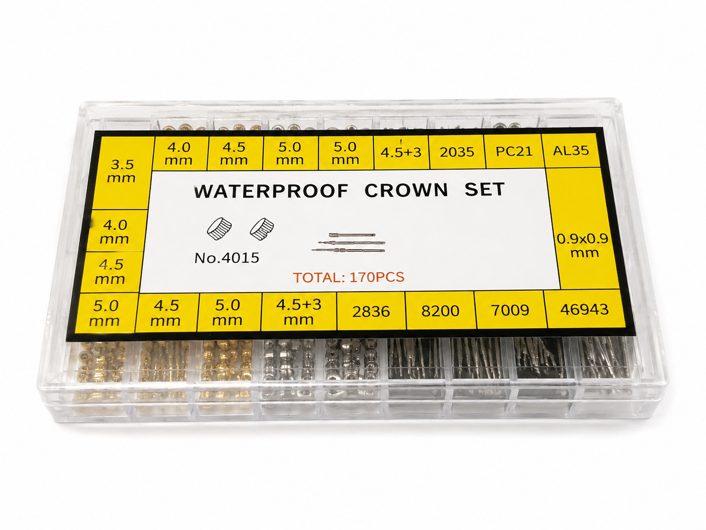 170PCS Waterproof Watch Crown & Stem Repair Kit Assorted Sizes Gold Silver Parts