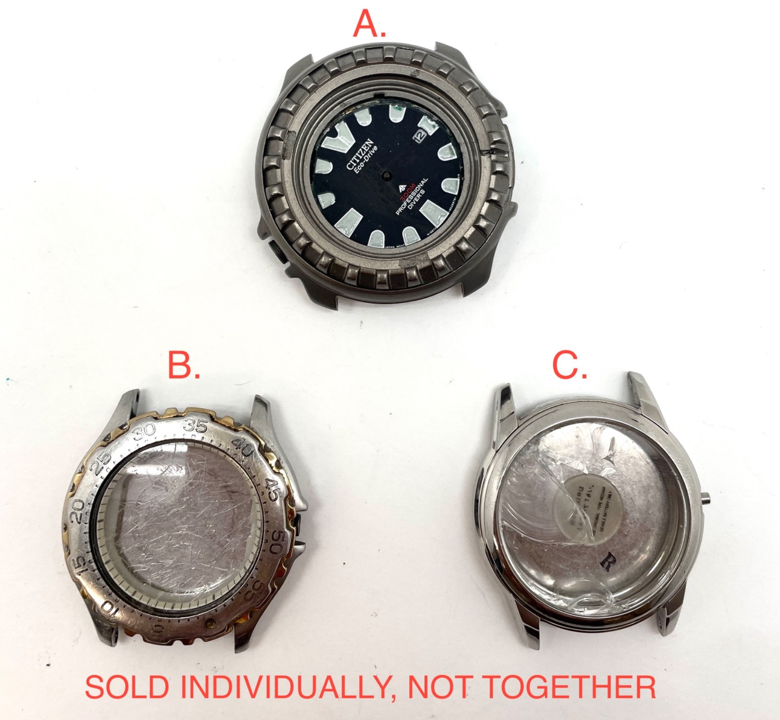 Used CITIZEN Watch Cases FOR PARTS Various Size/Model NO CROWN/STEM