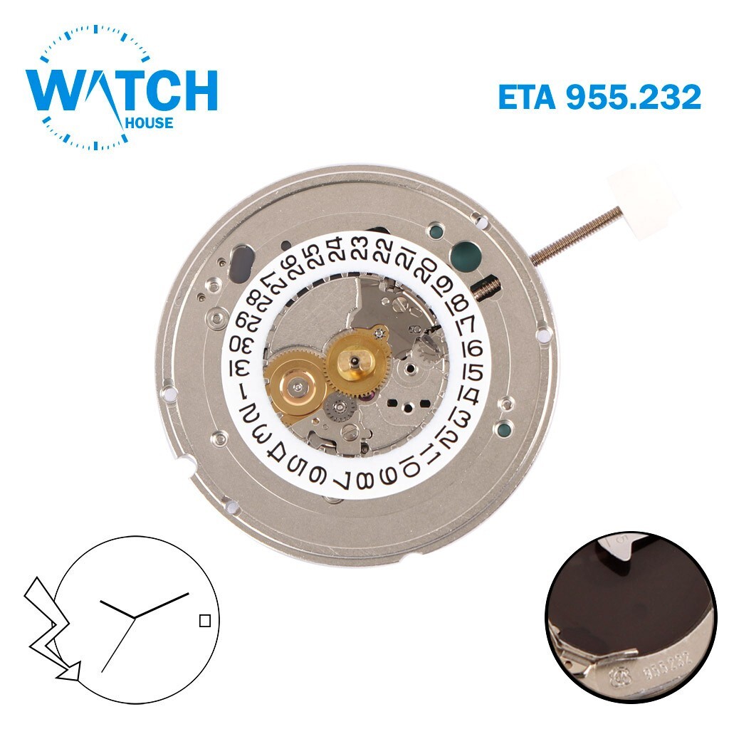 ETA 955.232 Swiss Quartz Movement, Small Date Disk at 3, Height 3 ,Sweep Hands.
