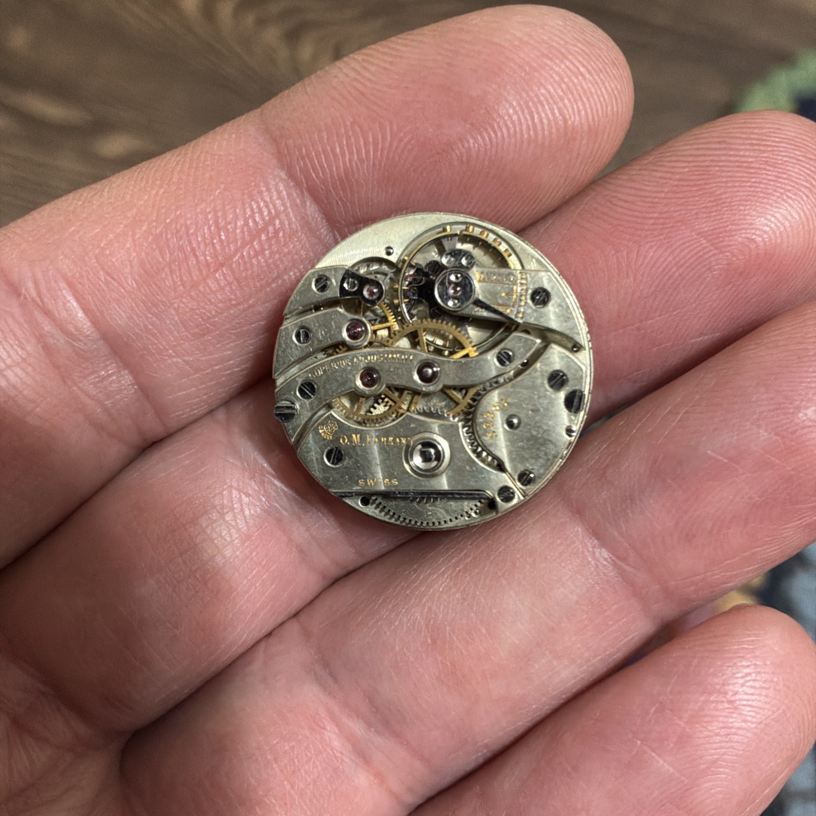 Antique Swiss O. M. Farrand High End Pocket Watch Movement 23.5mm Parts/Repair