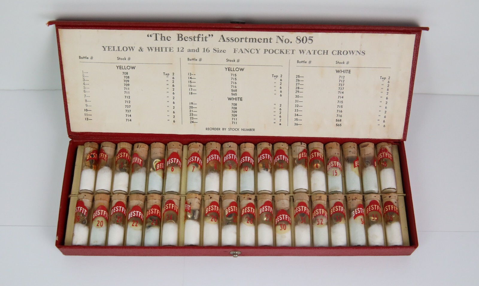 Bestfit Assortment #805 NOS Yellow & White Fancy Pocket Watch Crowns (Pick Size)