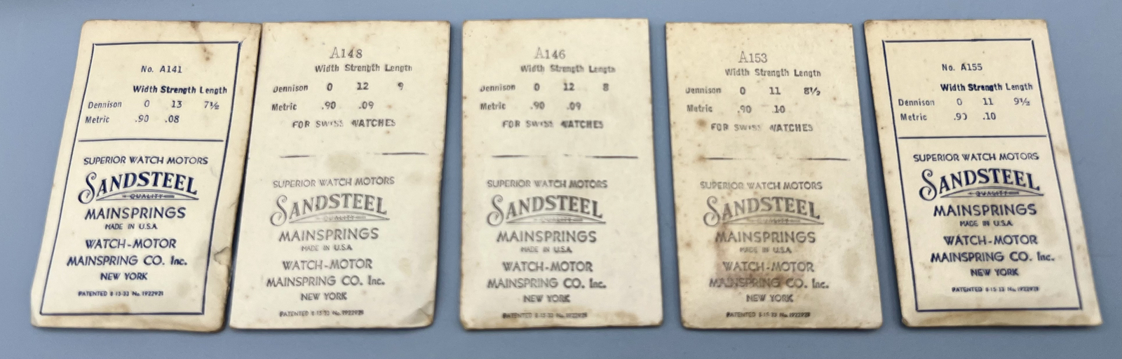 LOT of 5 – SANDSTEEL #A153 0x11 0x12 MAINSPRING WATCHMAKER PARTS REPAIR NOS #S2