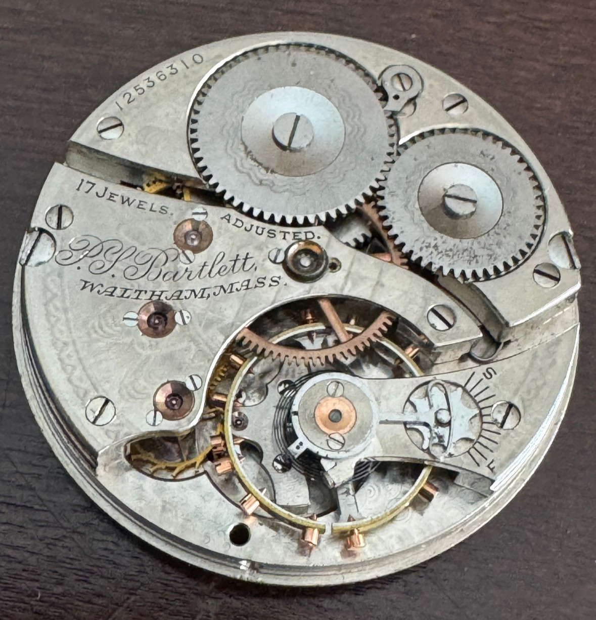 VINTAGE 16 SIZE WALTHAM POCKET WATCH MOVEMENT GR. P.S. BARTLETT M# 1899