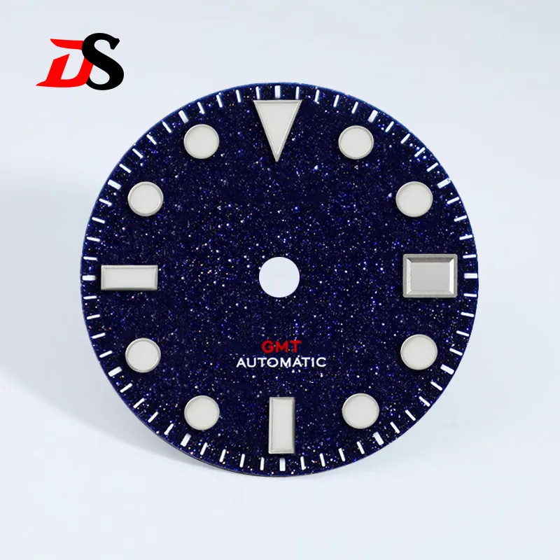 Blue Gold Sands Dial 28.5mm BGW9 C3 Lume for NH34GMT Movement Watch Parts