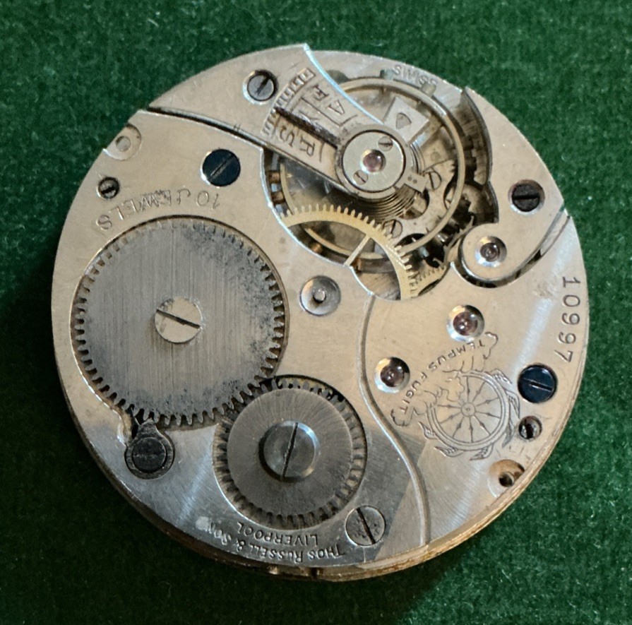 Vintage Men’s Thos Russell & Son Liverpool Pocket Watch Movement & Face Only S/r