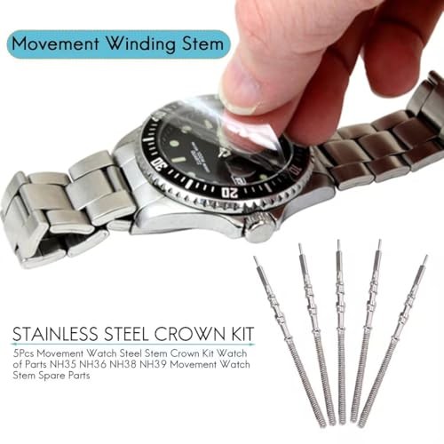 5Pcs Silver Movement Watch Steel Stem Crown Kit of Parts for NH35 NH36 NH38