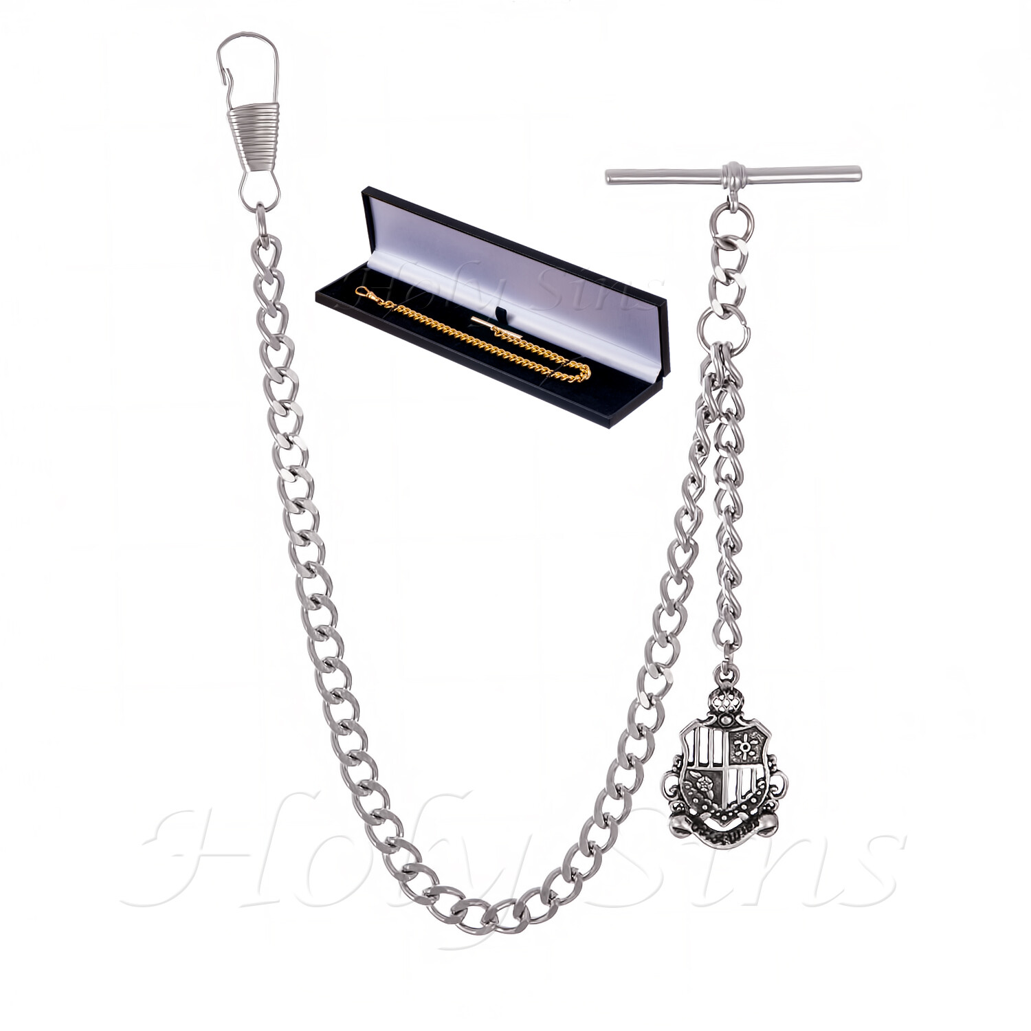 Peaky Blinder s Silver Colour Single Albert Pocket Watch Chain With Pendant 152