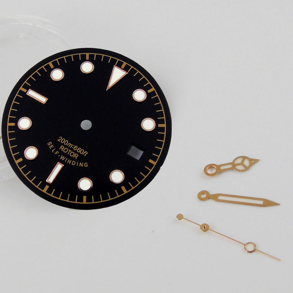 30.4mm Luminous Black Watch Dial+Hands Fit ETA 2824 2836 PT5000 Movement Date