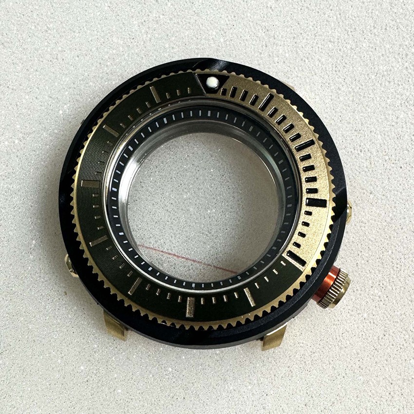 45mm Black Gold Steel Watch Case Mineral Glass for NH35/4R36 Automatic Movement