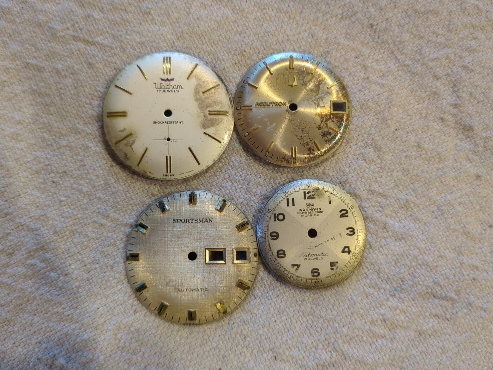 Lot of 55 Watch/Pocket Watch Dials. Wakmann, Bulova Accurton, Waltham, Sportsman