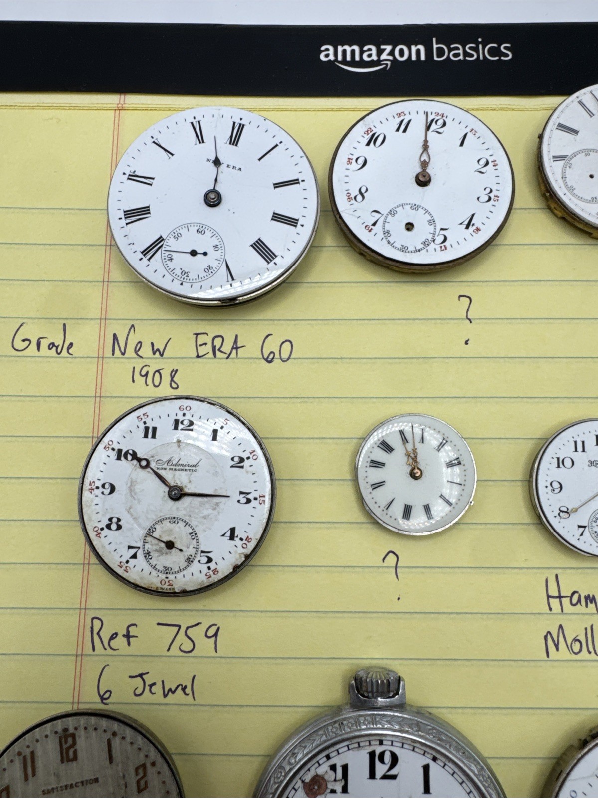 Vintage Pocket Watch Movement Parts lot New Era Benrus Roamer Admiral Van Buren