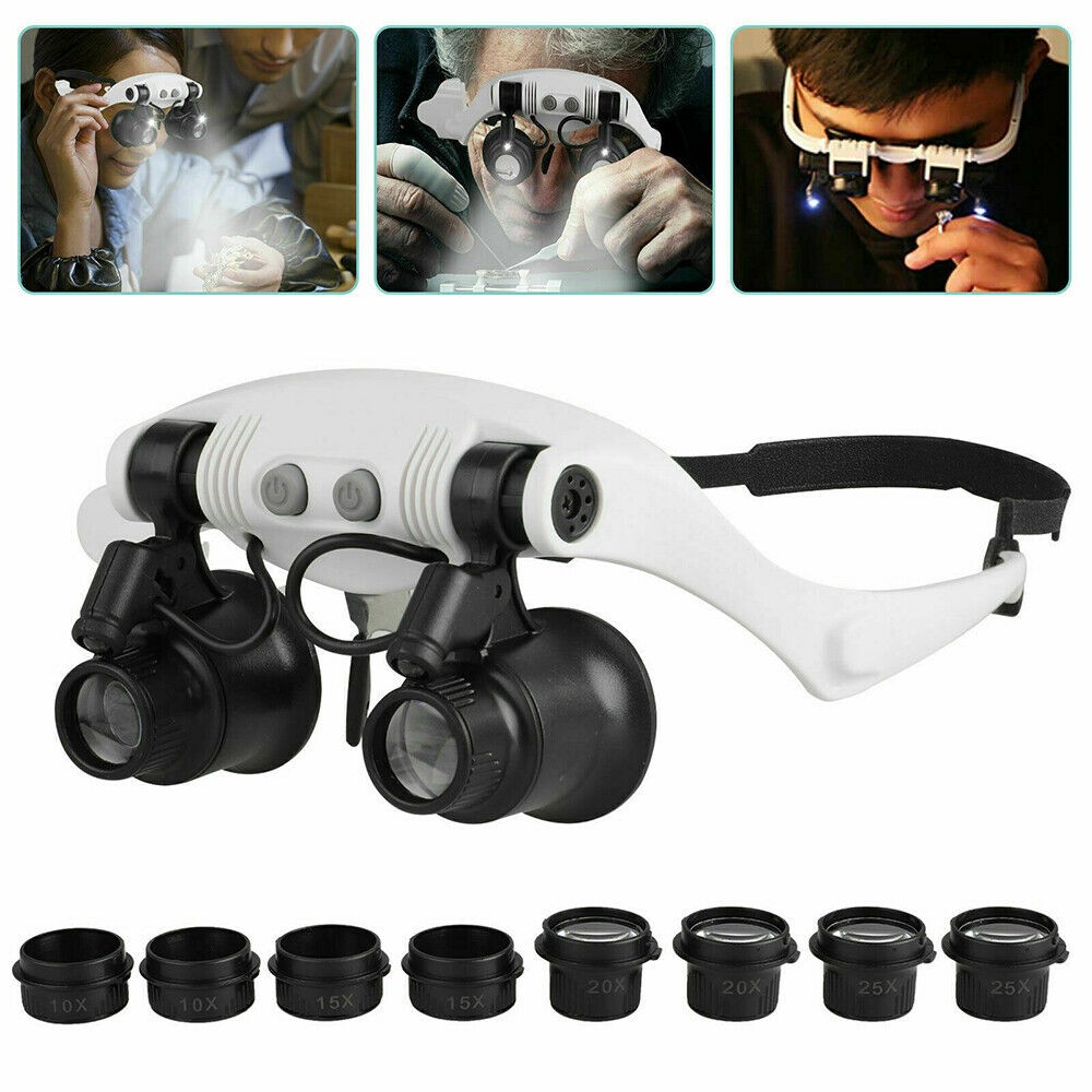 10x 15x 20x 25x Assorted LED Head Magnifying Glass Jewel Watch Repair Magnifier