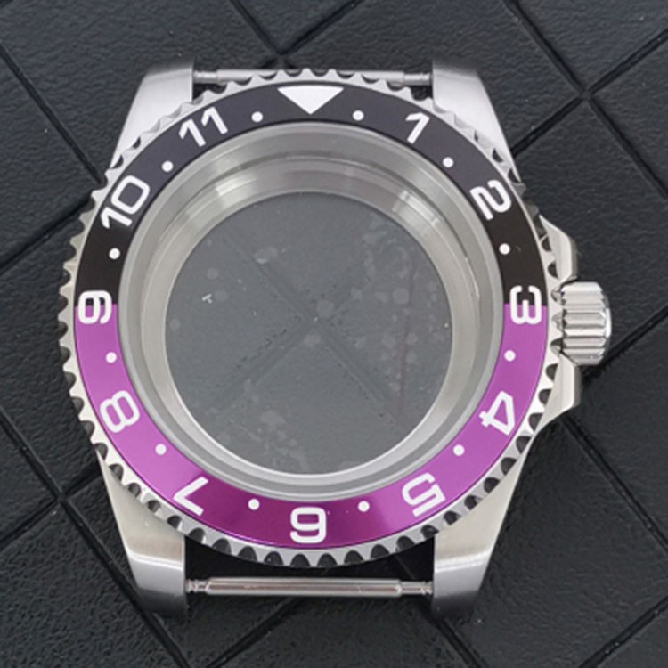Stainless Steel Watch Case Flat Sapphire Glass Case Shell For NH34 GMT Movement