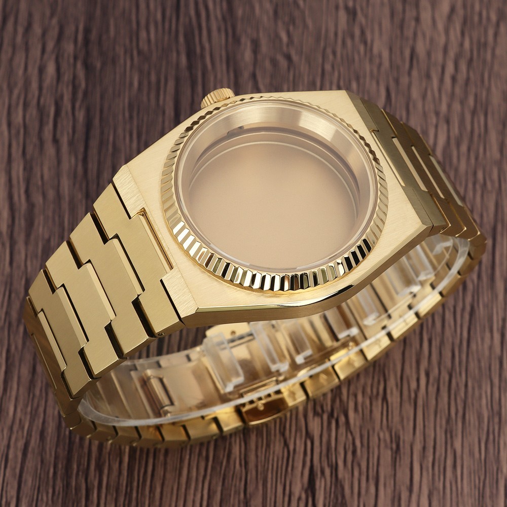 Gold Steel 40mm NH35 Watch Case Strap Modify PRX Mod 10ATM For Seiko NH34 36 38