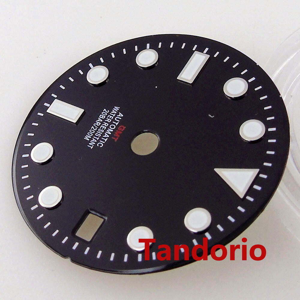 29mm Bliger Black Dial Face Fit NH34A NH34 GMT Automatic Movement Date Luminous