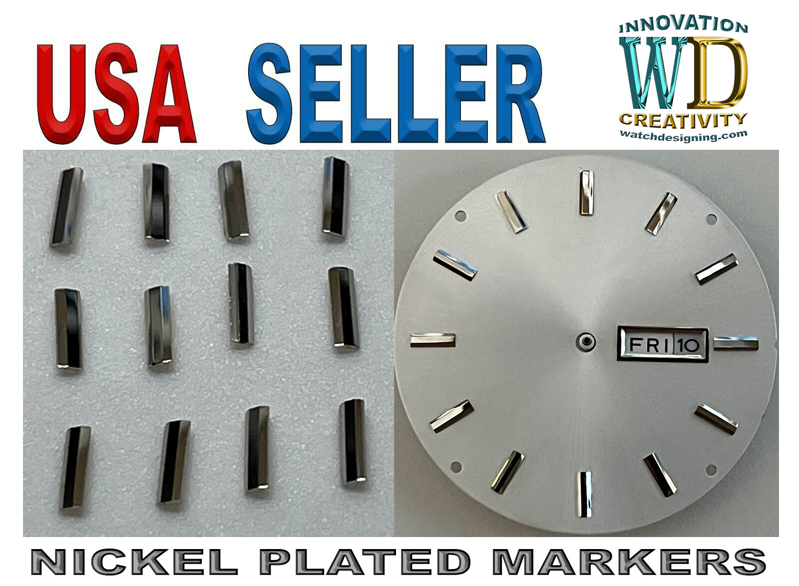 Watch Dial Hour SILVER NICKEL PLATED Markers ROSE GOLD Rectangular Bars indexes