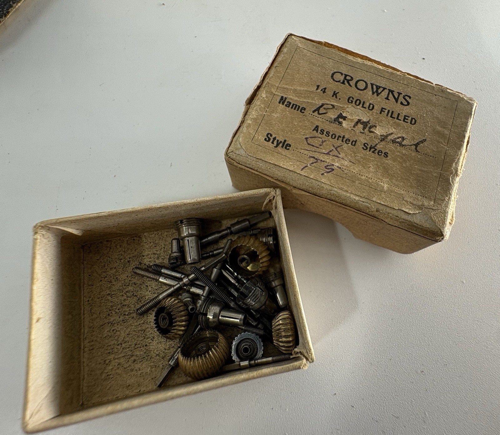 Vintage Lot Of Assorted Watch Brand Replacement Stems, Sleeves and 14k GF Crowns