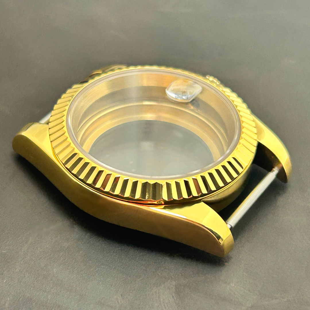 39mm Gold Watch Case 10ATM Fluted Steel Mod Part Sapphire for NH35 NH36 Movement