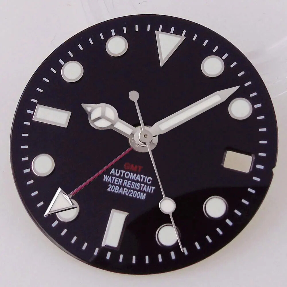 Luminous Black Sub Watch Dial 29mm for nh34 gmt Movement Black/Gold/Rose Gold