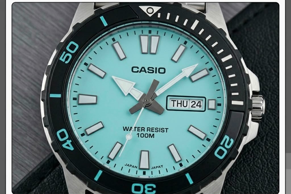 Casio MTD-125D-2A1V Diver Style Tiffany Blue Dial 100M Men Steel Watch