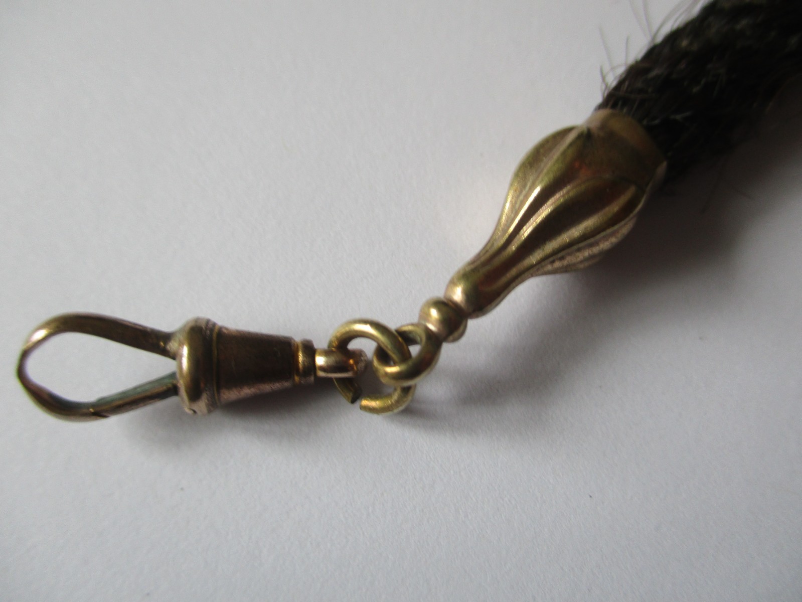 Victorian hairwork Albertina pocket watch chain & winder – mourning jewellery